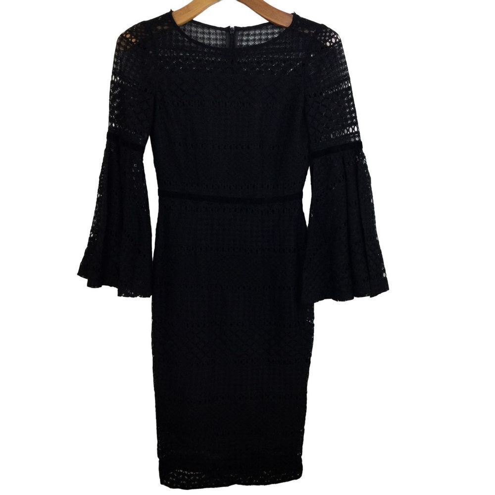 Antonio Melani Women Alfa Lace Bell Sleeve Cocktail Party Dress Black Size 0 NWT